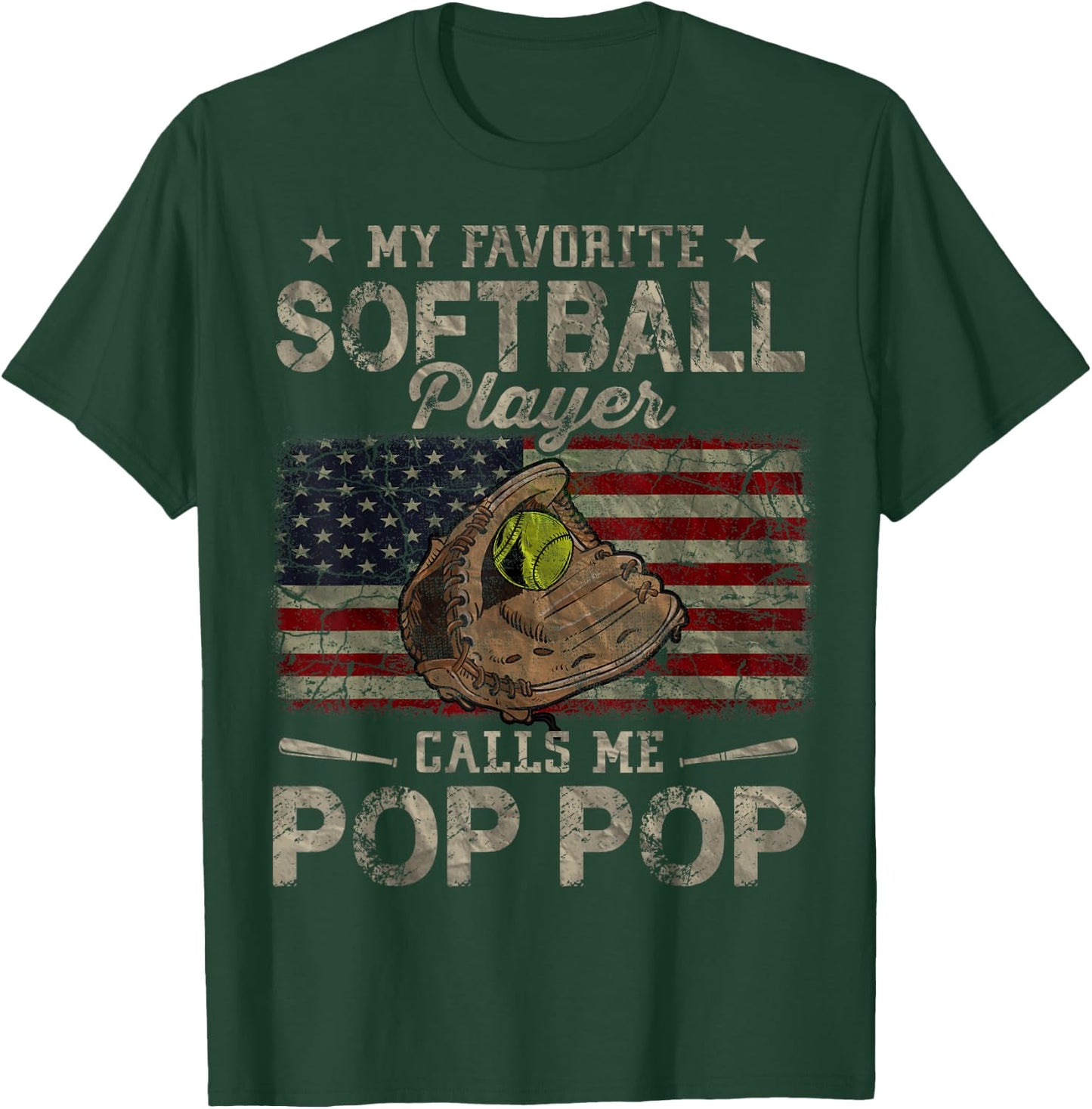 My Favorite Softball Player Calls Me Pop Pop Father's Day T-Shirt - T-Shirt | Forest