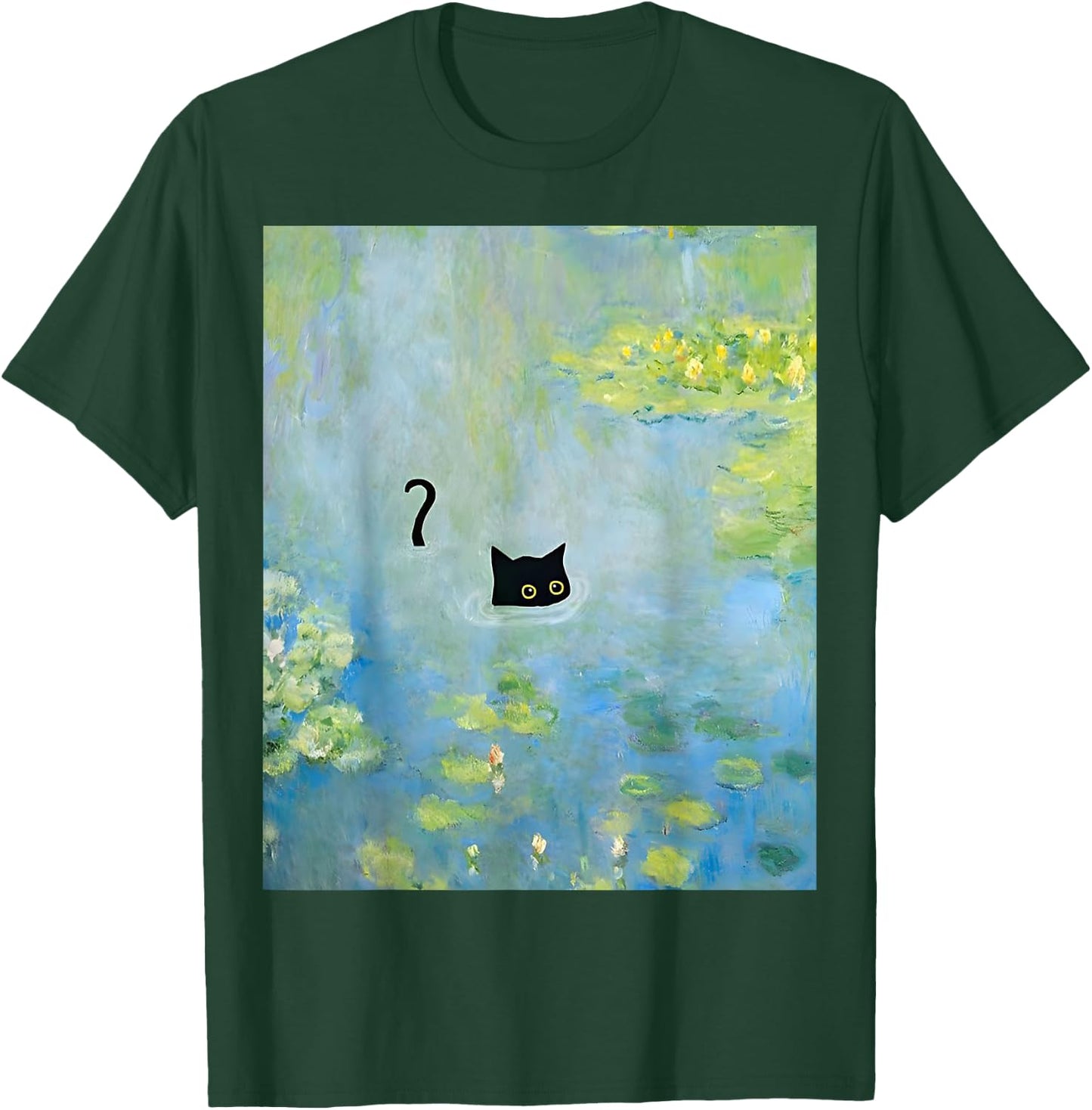 Black Cat Monets Summer Waterlily Women Girls Kids T-Shirt - T-Shirt | Forest