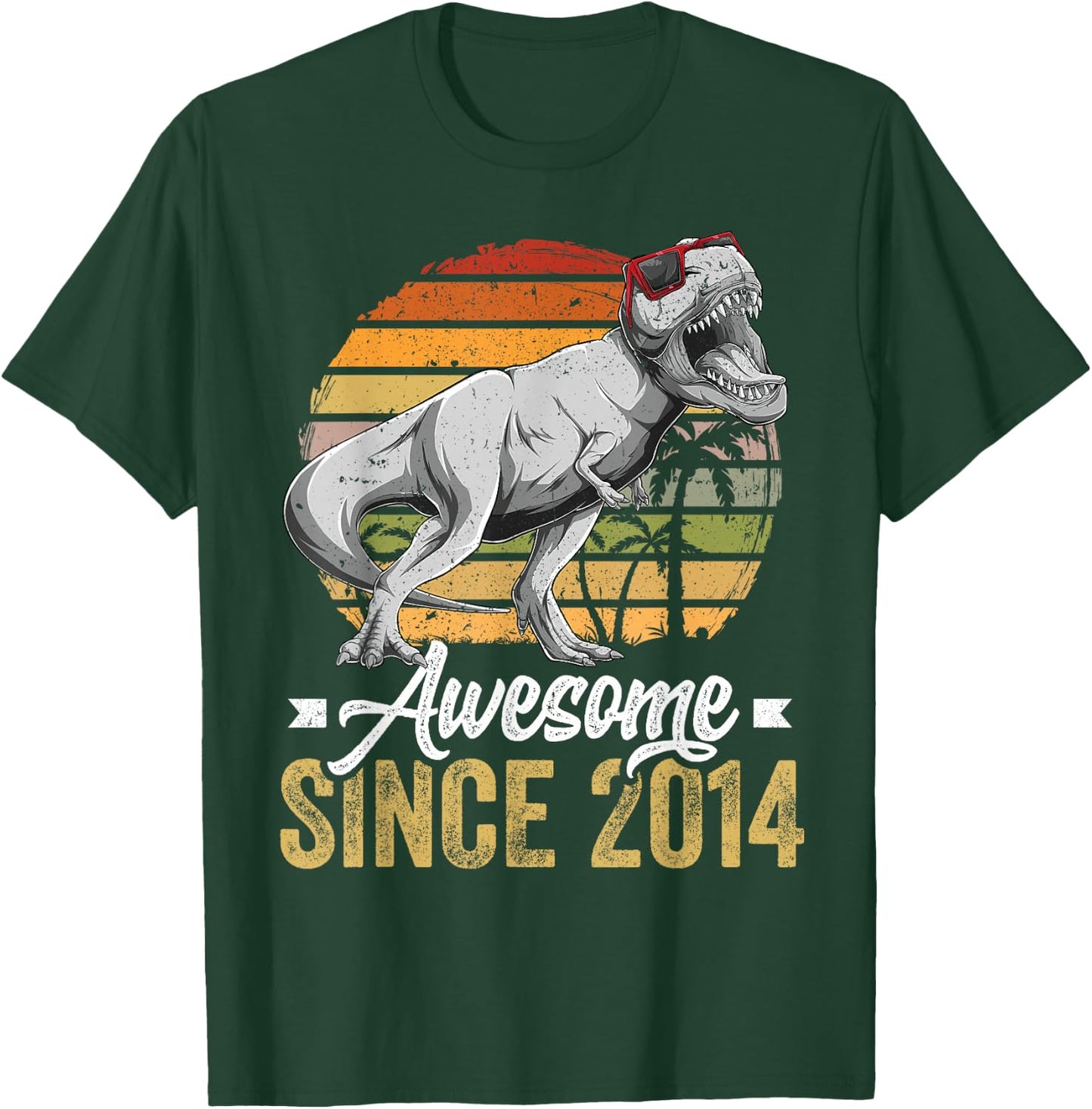 Awesome Since 2014 11 Years Old 11th Birthday Trex Dinosaur T-Shirt - T-Shirt | Forest