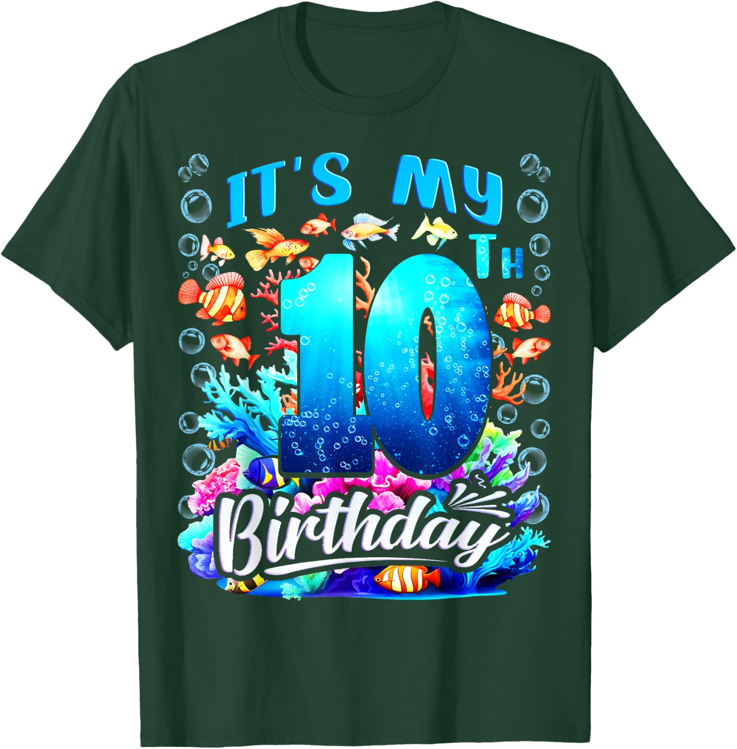 It's My 10th Birthday Boy Sea Fish Ocean Animals Aquarium T-Shirt - T-Shirt | Forest