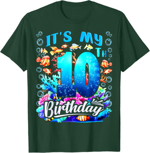 It's My 10th Birthday Boy Sea Fish Ocean Animals Aquarium T-Shirt - T-Shirt | Forest