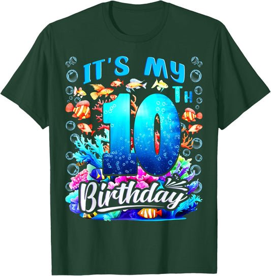 It's My 10th Birthday Boy Sea Fish Ocean Animals Aquarium T-Shirt - T-Shirt | Forest