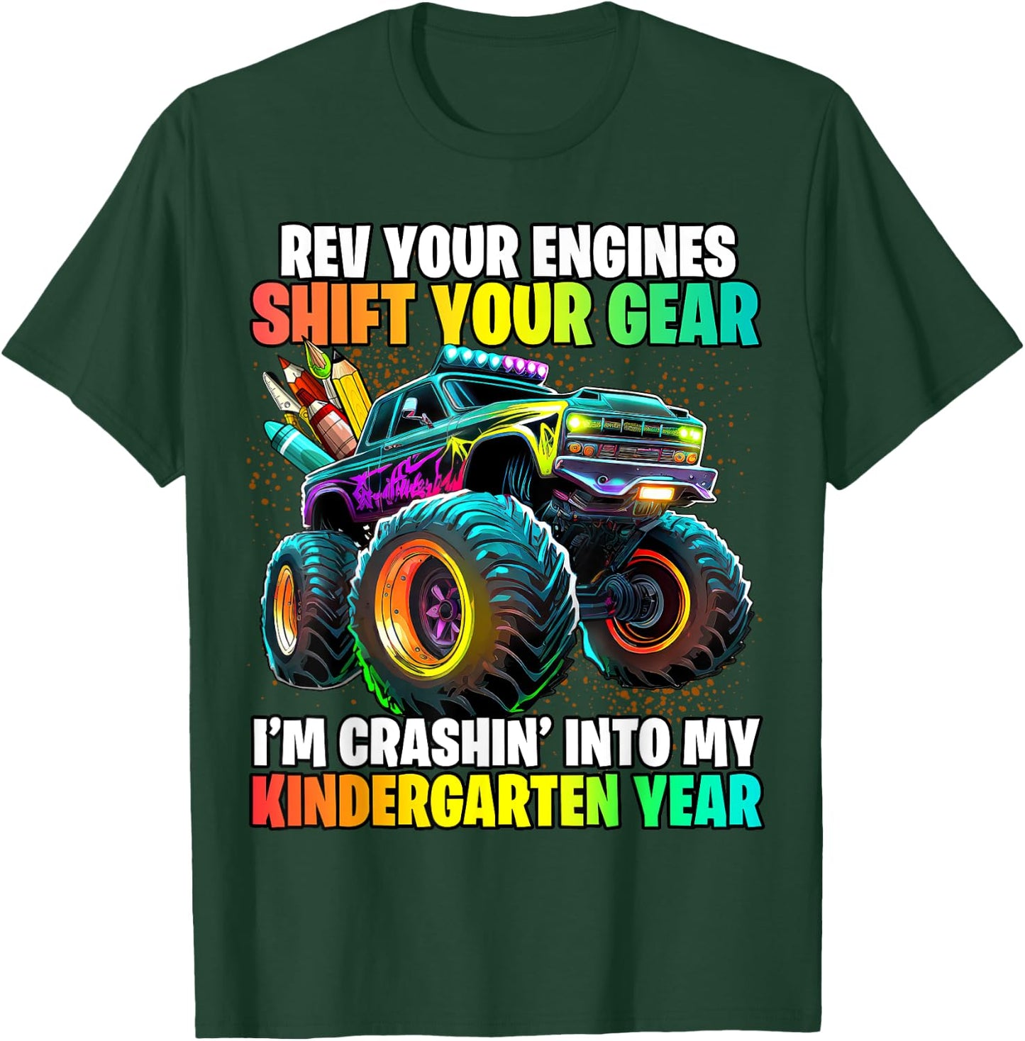Back to School Kindergarten Monster Truck First Day Boys T-Shirt - T-Shirt | Forest