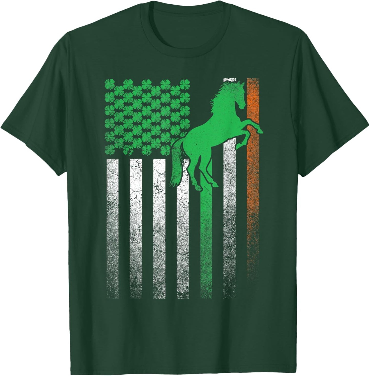 Horse Gift St. Patrick's Day Irish American Flag Ireland Women Kids Men T-Shirt - T-Shirt | Forest