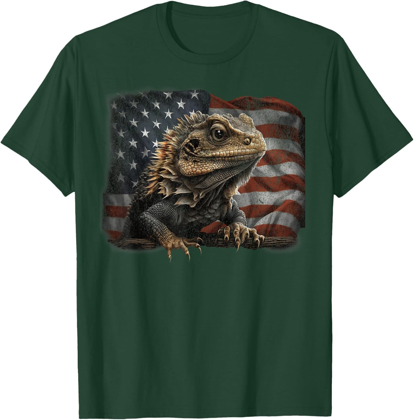 Bearded Dragon USA American Flag 4th of July Lizard Gifts T-Shirt - T-Shirt | Forest