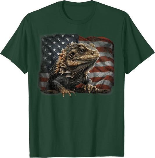Bearded Dragon USA American Flag 4th of July Lizard Gifts T-Shirt - T-Shirt | Forest