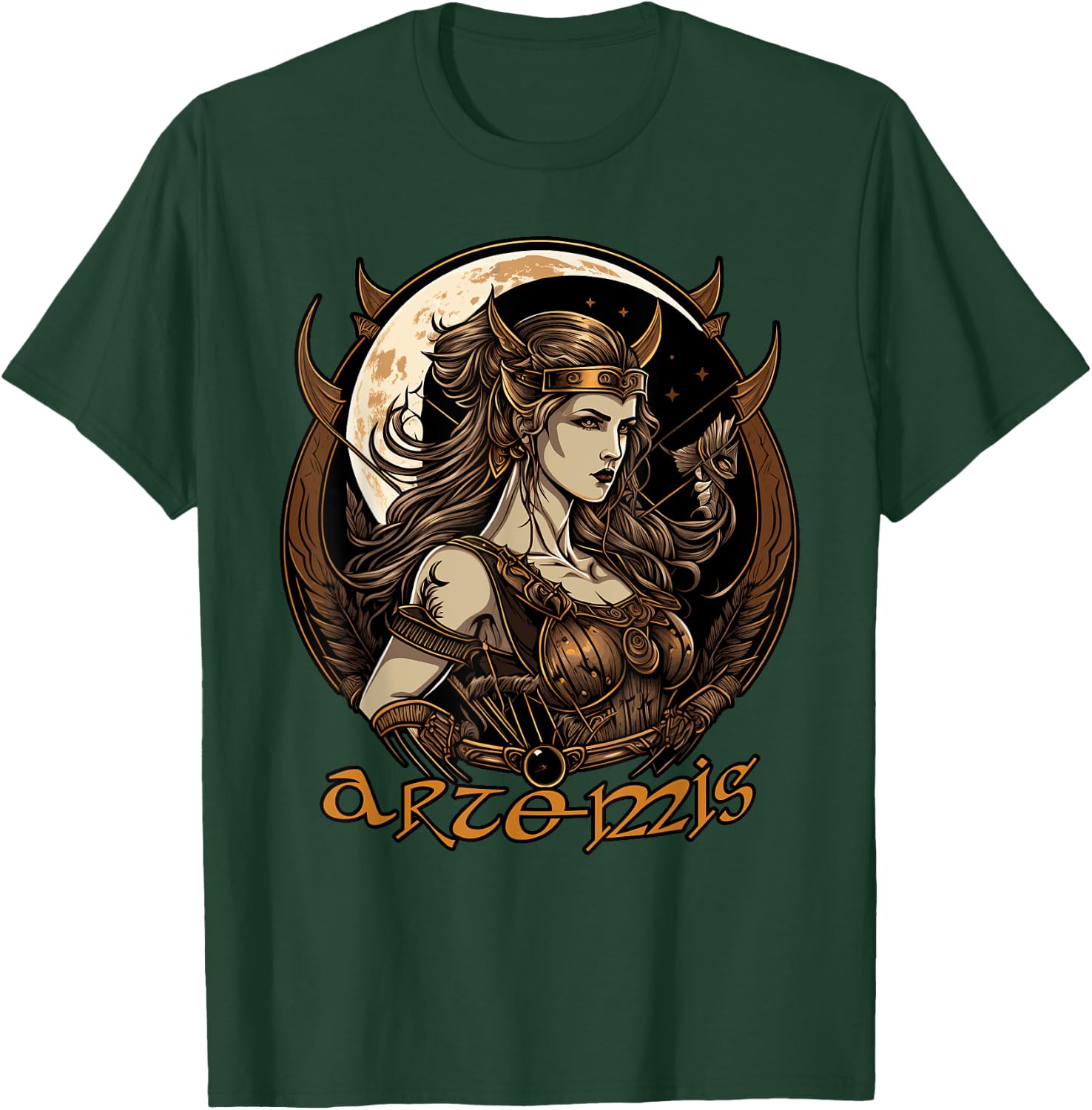 Greek Goddess Artemis Ancient Greece Deities - -Adults - Black - Small - Short Sleeve - - Regular Fit - Cotton 65%, Polyester 35% T-Shirt - T-Shirt | Forest