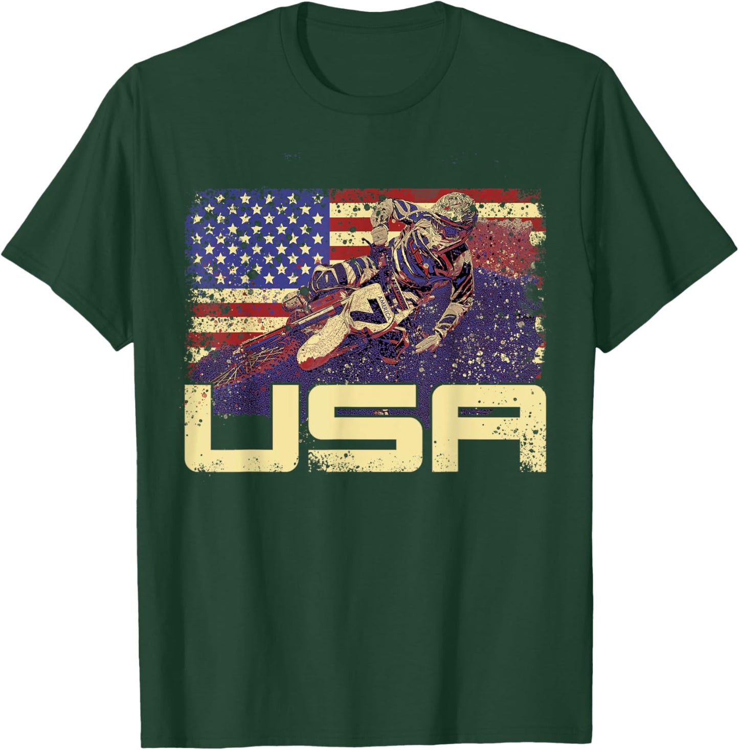 4th of July Dirt Bike Motocross Racing American Flag MX T-Shirt - T-Shirt | Forest