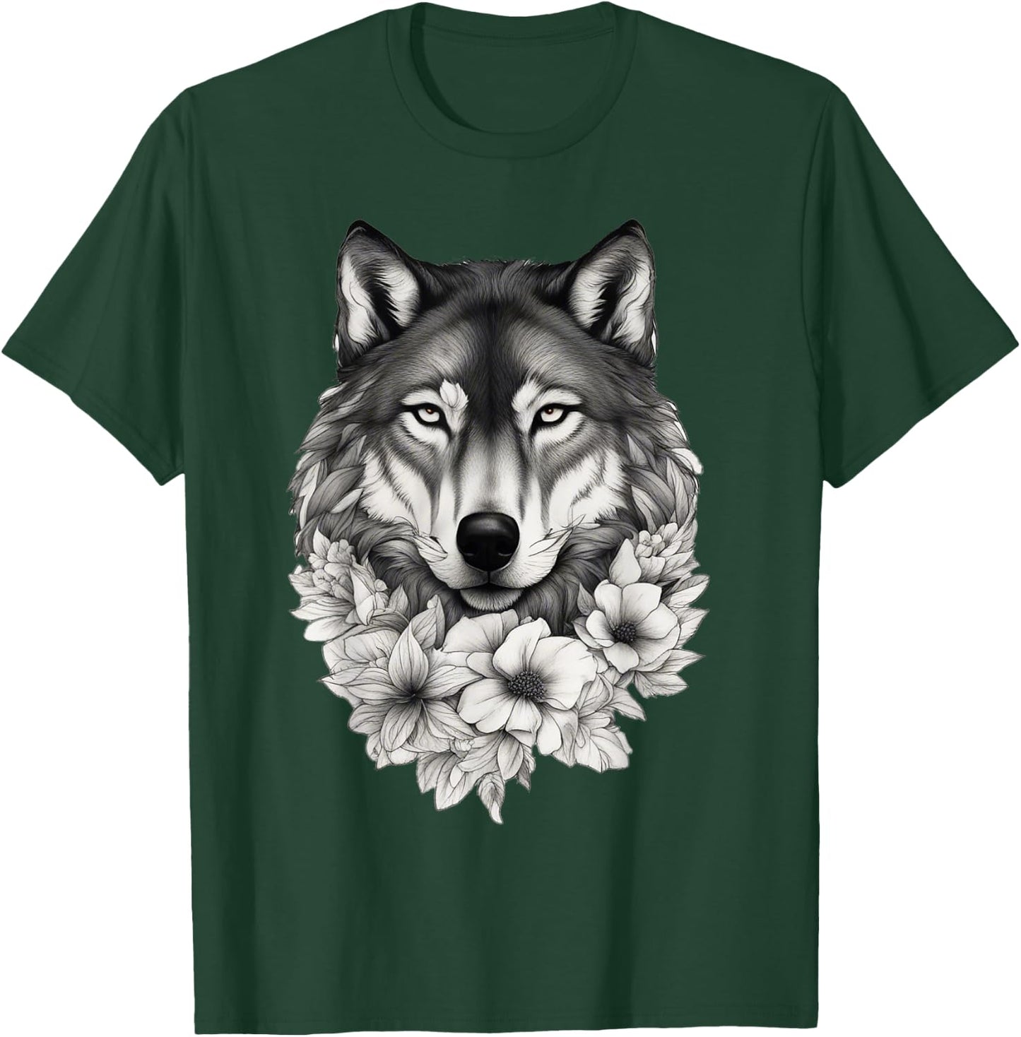 Floral Wolf Lover Flowers Wolf Face For Wolves Lover T-Shirt - T-Shirt | Forest