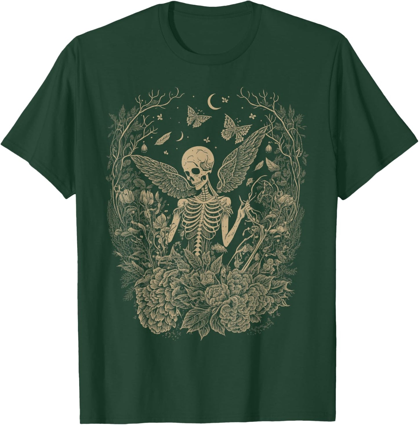Cute Fairycore Floral Skeleton Aesthetic Girls Women Graphic T-Shirt - T-Shirt | Forest