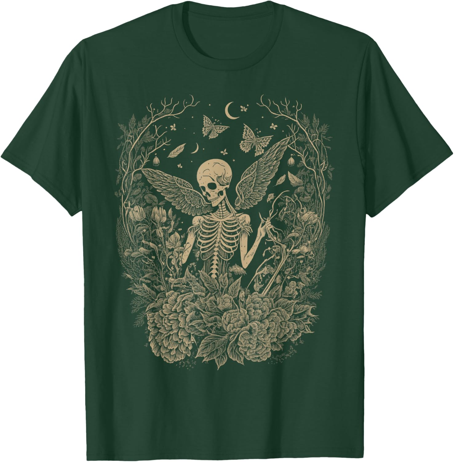 Cute Fairycore Floral Skeleton Aesthetic Girls Women Graphic T-Shirt - T-Shirt | Forest