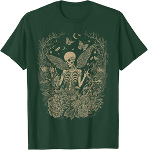 Cute Fairycore Floral Skeleton Aesthetic Girls Women Graphic T-Shirt - T-Shirt | Forest