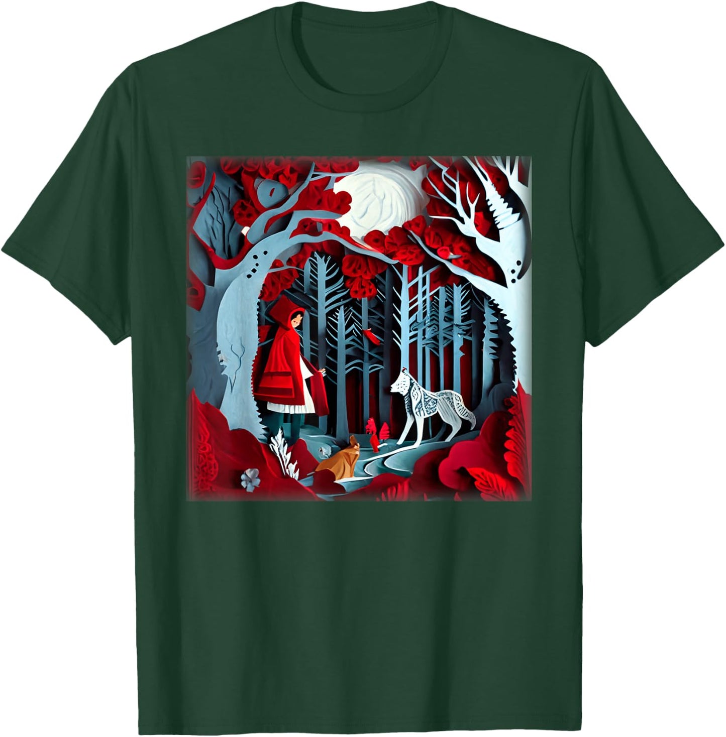 Paper Cut Craft Paper Illustration Little Red a Riding Hood T-Shirt - T-Shirt | Forest