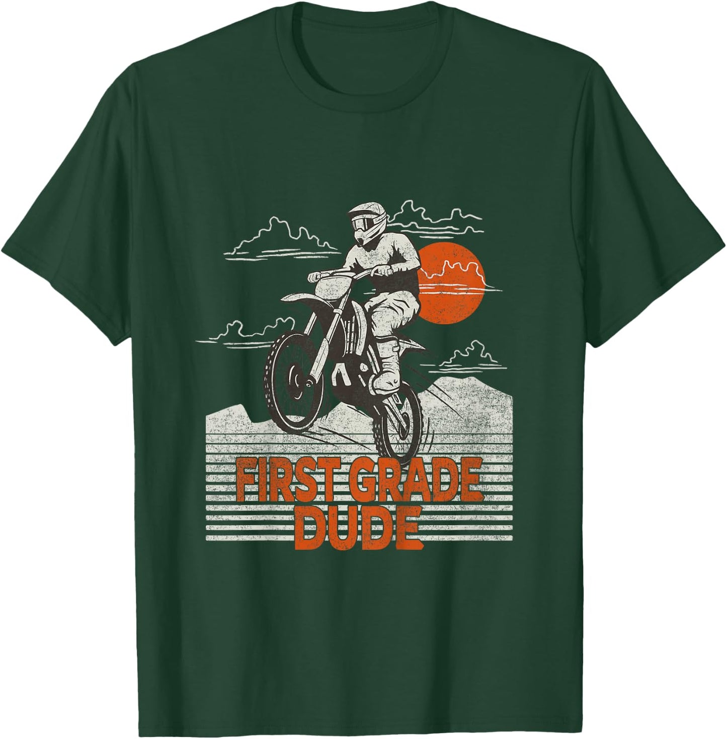 Kids First Grade Dude - First Day of School Dirt Bike Motorcycle T-Shirt - T-Shirt | Forest
