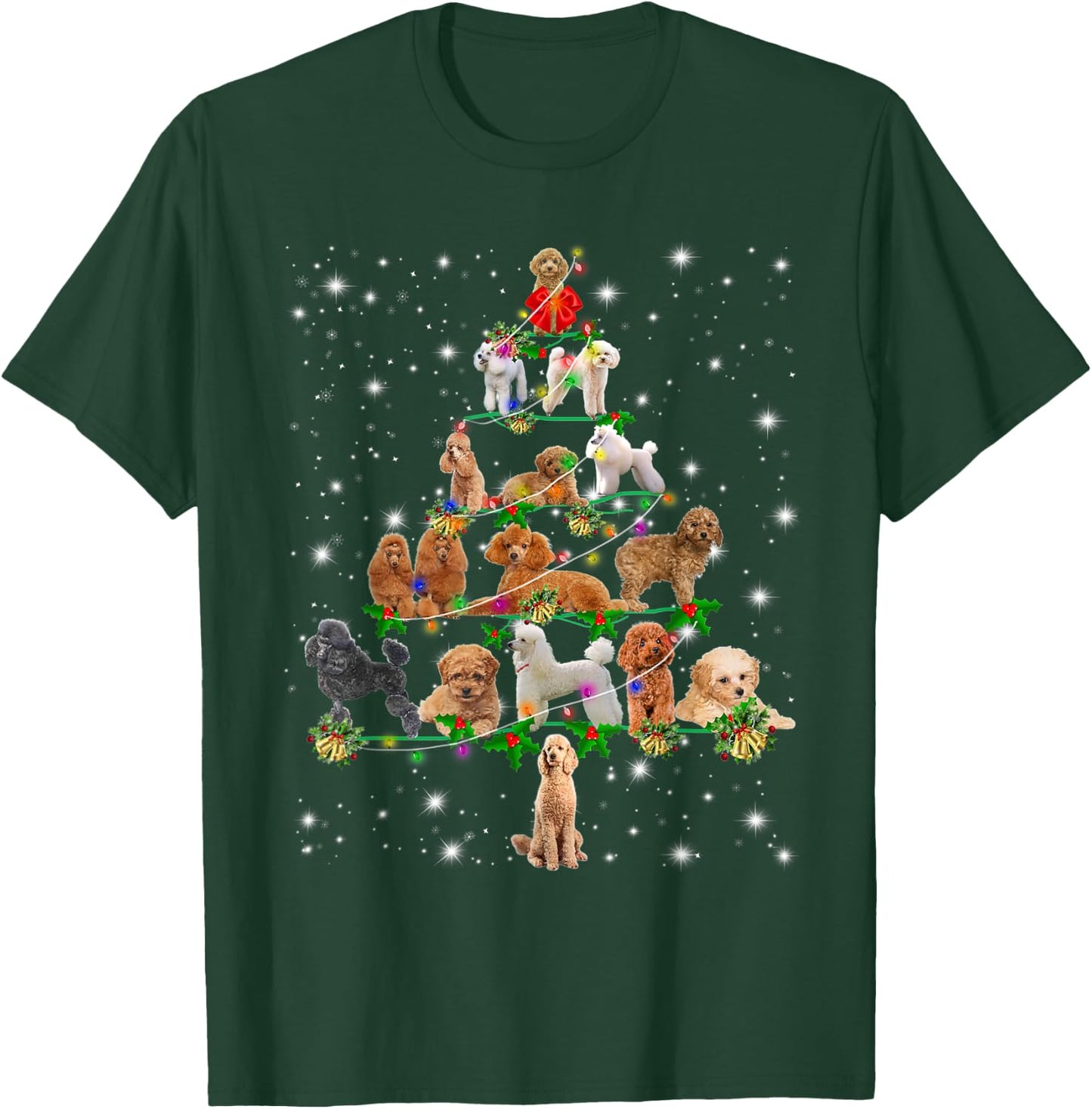 Poodle Christmas Tree Lights Funny Lover Dog Pajamas T-Shirt - T-Shirt | Forest