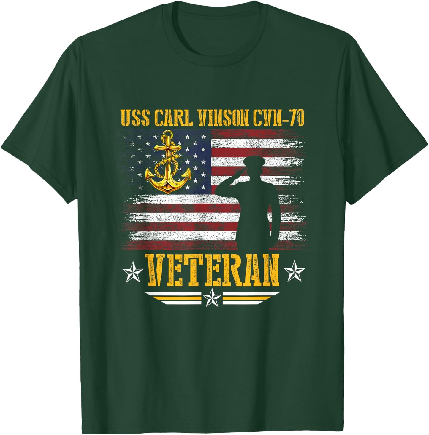 USS Carl Vinson CVN-70 Aircraft Carrier Veteran Flag Vintage T-Shirt - T-Shirt | Forest