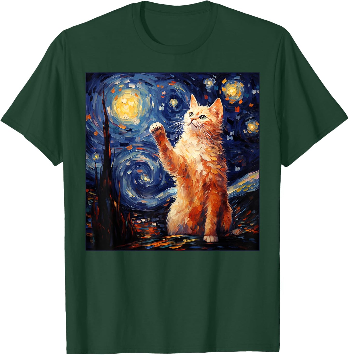 Art Van Gogh Starry Night Cat Gifts for Cats Lover Mom Dad T-Shirt - T-Shirt | Forest