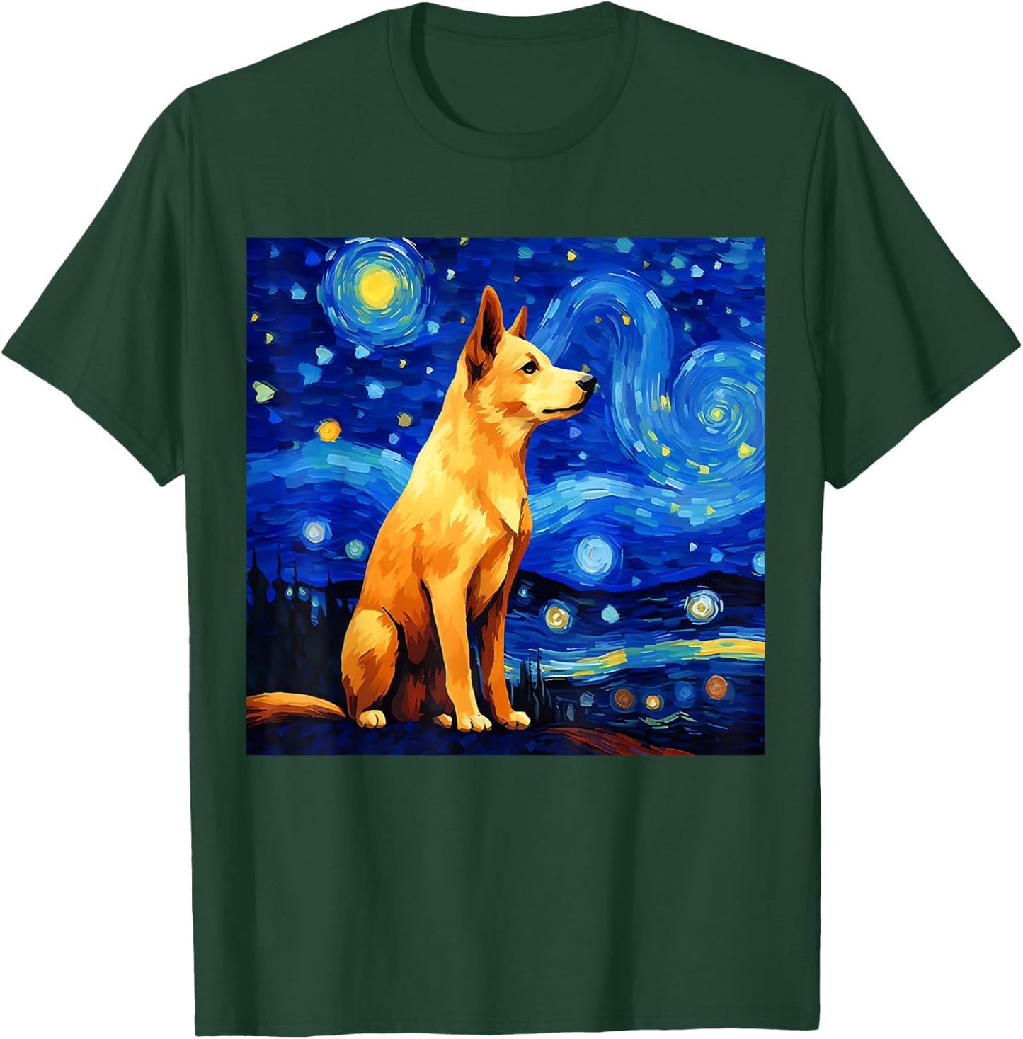 Surreal Starry Night Jindo Dog T-Shirt - T-Shirt | Forest