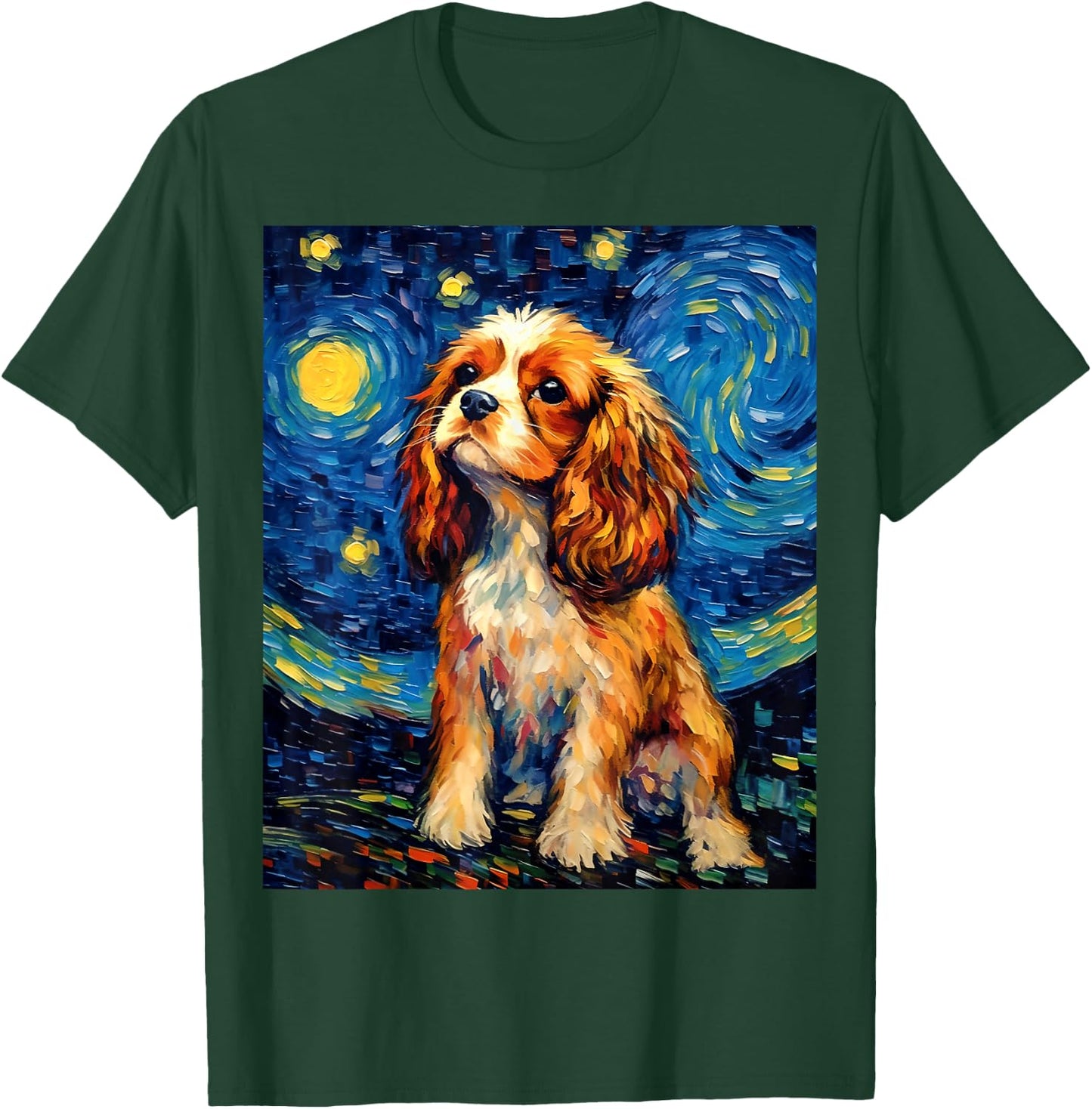 Surreal Starry Night Cavalier King Charles Spaniel Dog T-Shirt - T-Shirt | Forest
