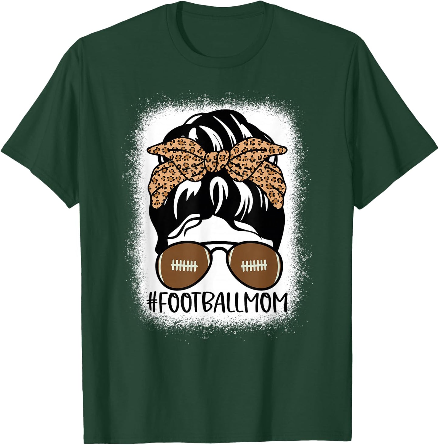 Bleached Football Mom Life with Leopard and Messy Bun Player T-Shirt - T-Shirt | Forest