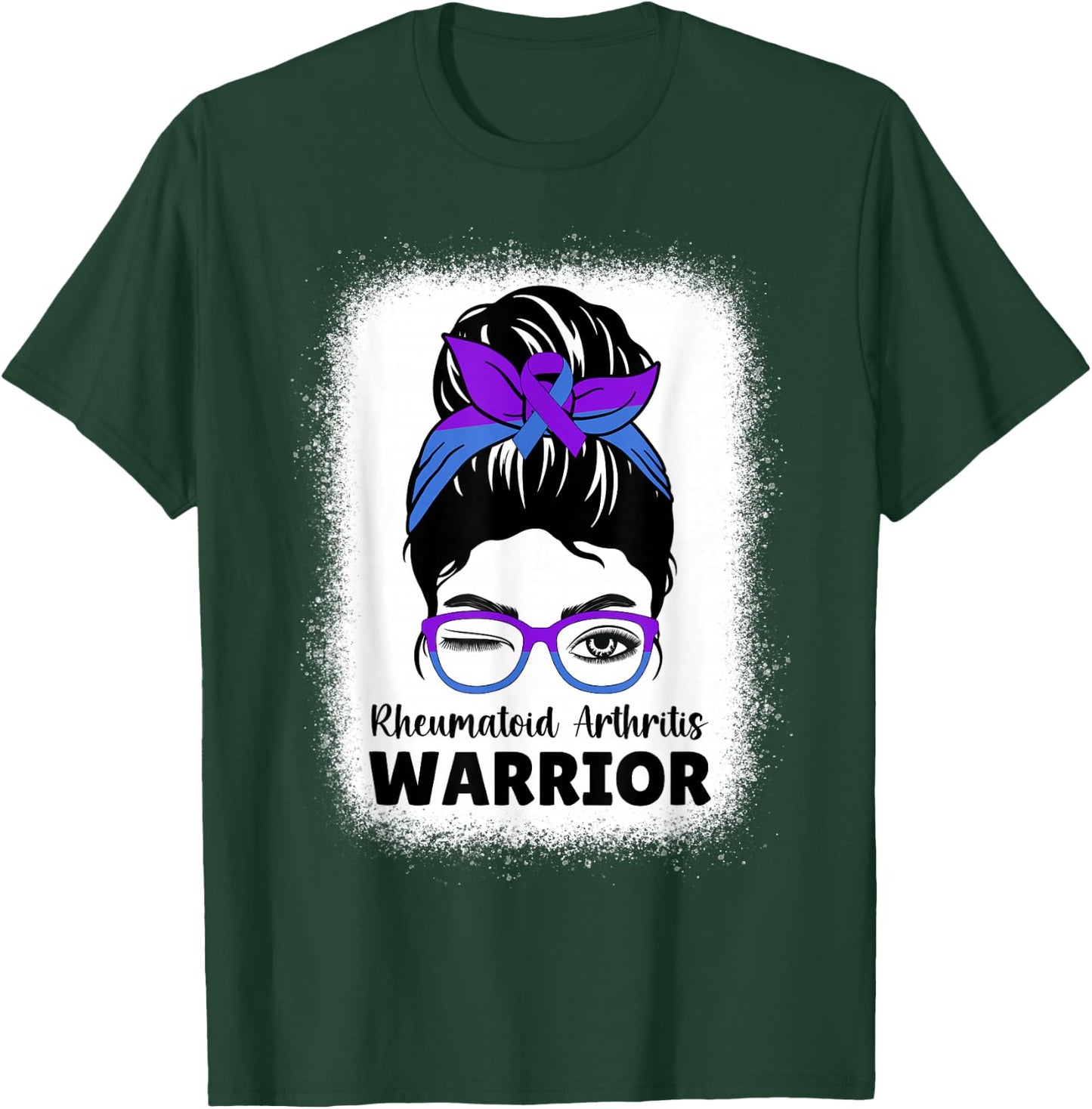 RA Rheumatoid Arthritis Awareness Warrior Women Messy Bun T-Shirt - T-Shirt | Forest