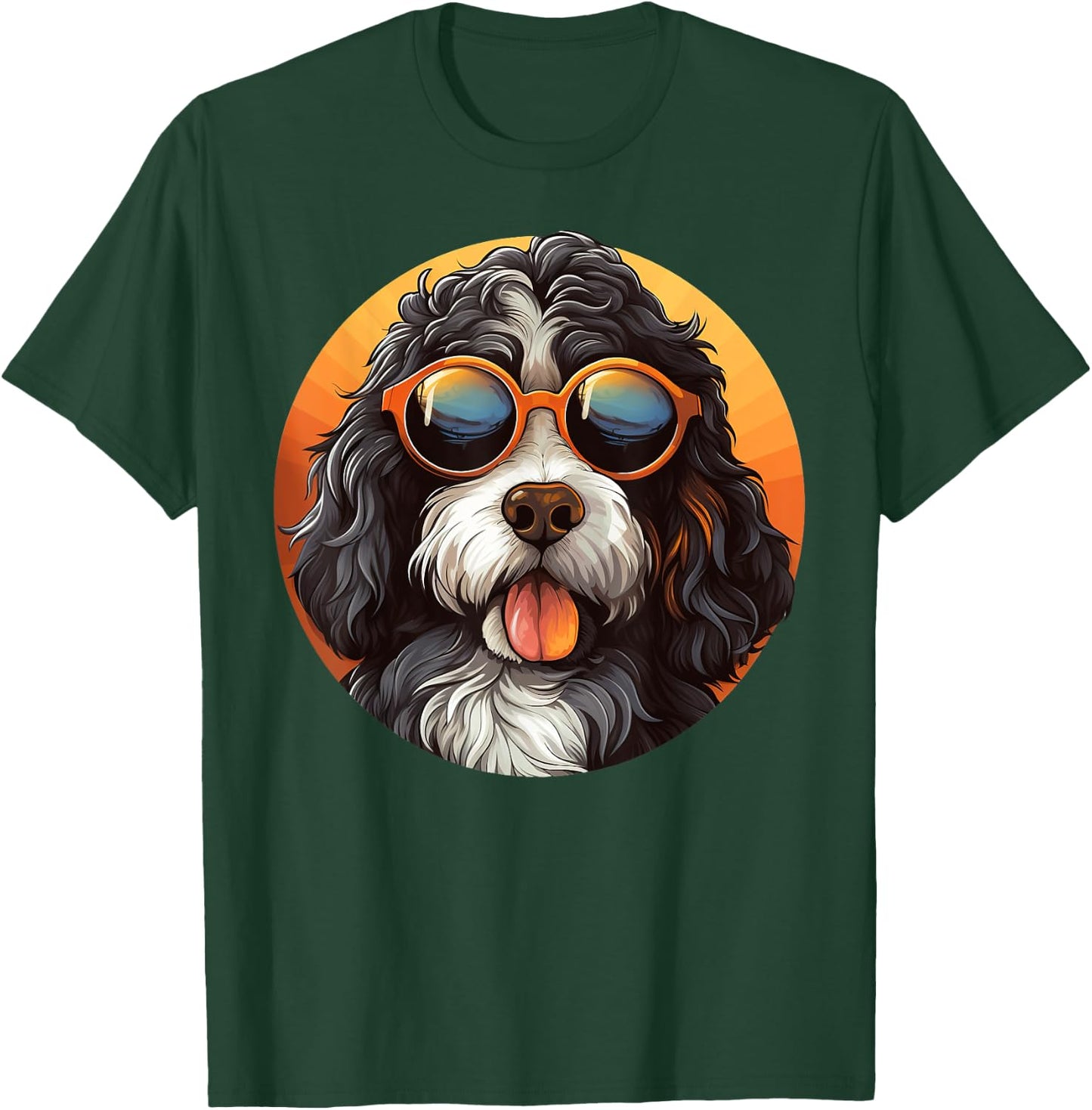 Cute Bernedoodle With Sunglasses Colorful Graphic Lover Dog Women Girls Kids T-Shirt - T-Shirt | Forest