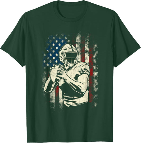 Patriotic Football Player - American Game Ball Sports Lover T-Shirt - T-Shirt | Forest
