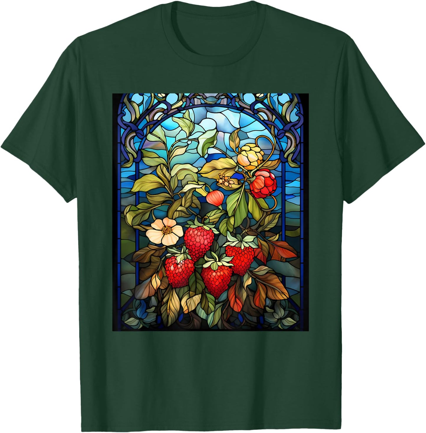 Stained Glass Style Strawberry T-Shirt - T-Shirt | Forest