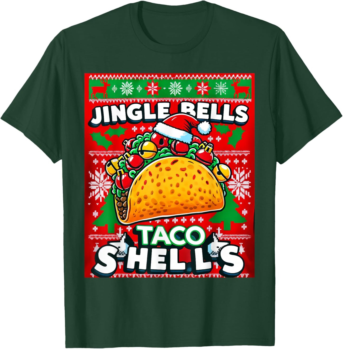 Funny Ugly Christmas Jingle Bells Taco Shells Design T-Shirt - T-Shirt | Forest
