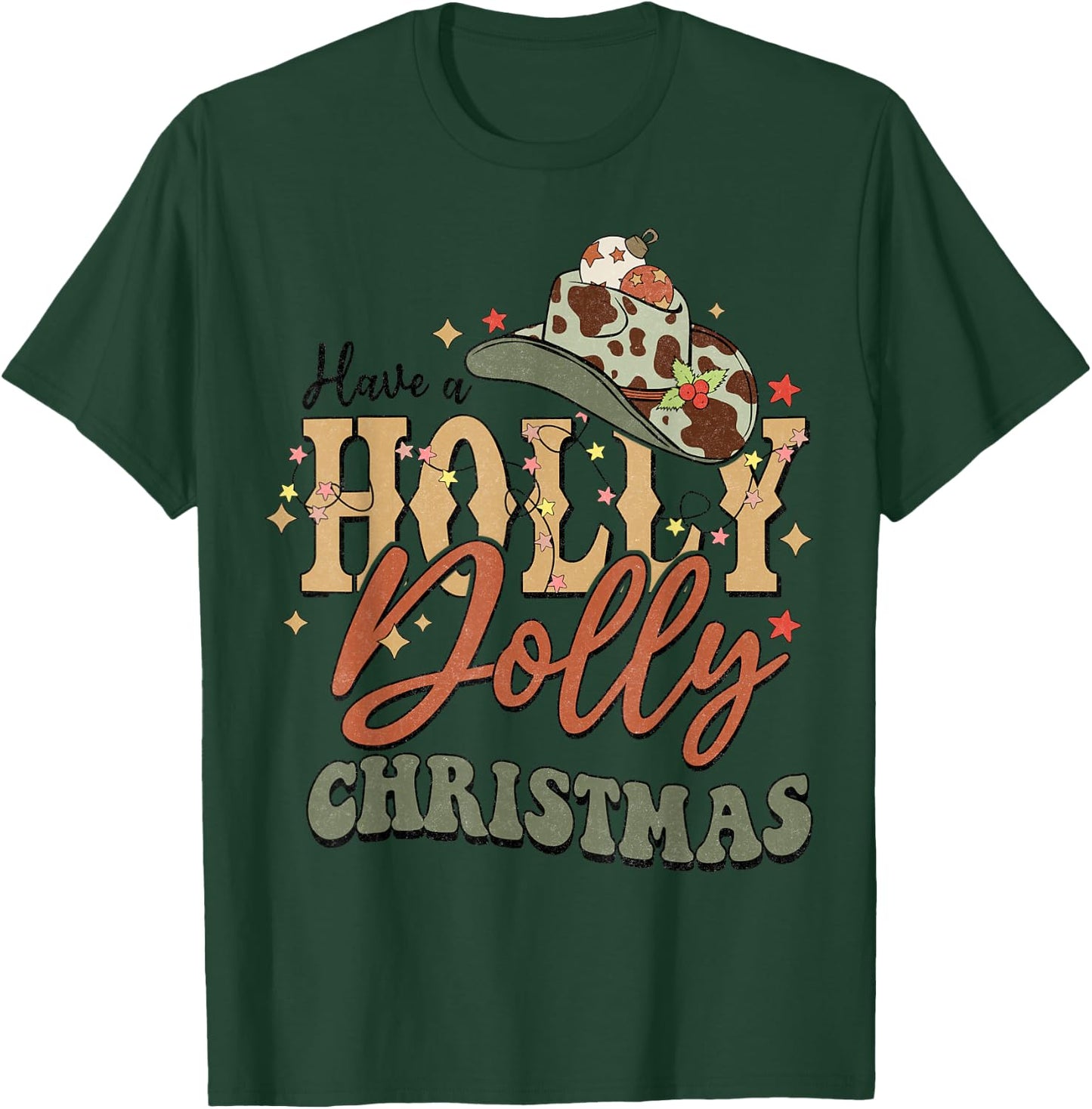 Vintage Western Christmas Howdy Xmas Cowboy Hat Retro Jolly T-Shirt - T-Shirt | Forest