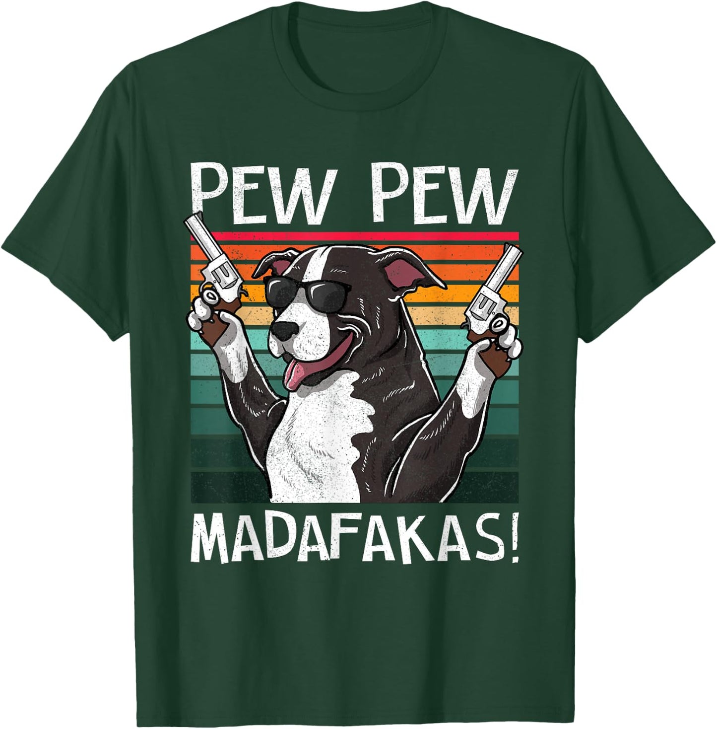 Pitbull Pew Dog Vintage Retro Sunset Dog Guns Pittie Women T-Shirt - T-Shirt | Forest