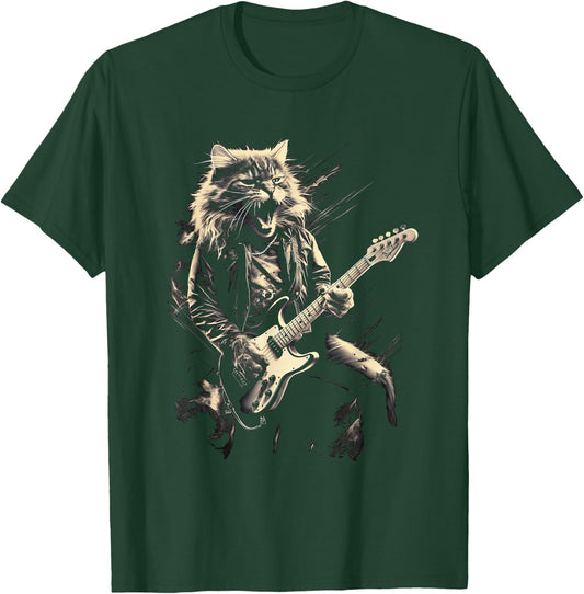 Cat Playing Bass Guitar Guitarist Rocker cool Men Women Kids T-Shirt - T-Shirt | Forest