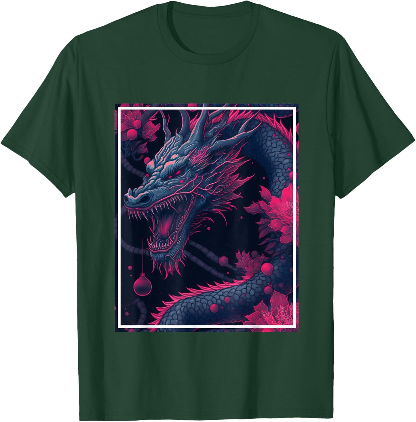 Dragon Japan Cherry Blossoms Japanese Neon Flowers T-Shirt - T-Shirt | Forest