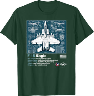 F15 Fighter Jet Blueprint Technical Drawings and Specs T-Shirt - T-Shirt | Forest