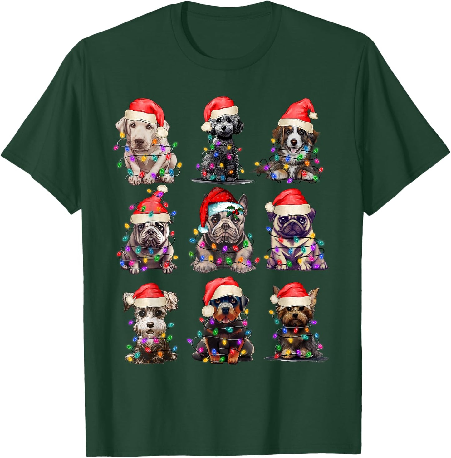 Christmas Dogs Xmas Lights Holiday Pajama Matching Family T-Shirt - T-Shirt | Forest