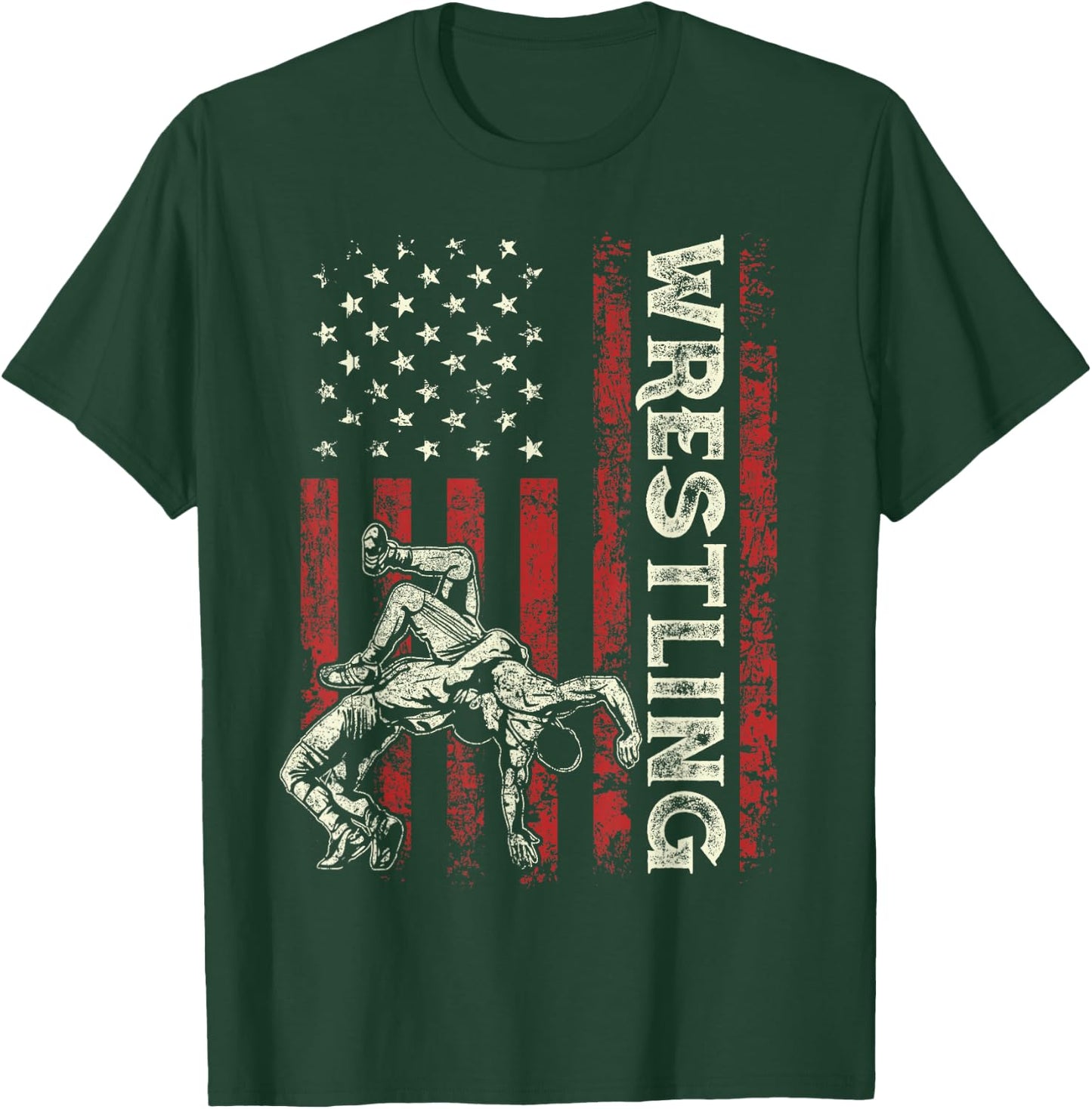 Wrestling US Flag Gifts Dad Wrestler Patriotic 4th Of July T-Shirt - T-Shirt | Forest