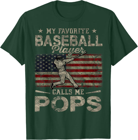 My Favorite Baseball Player Calls Me Pops Father's Day T-Shirt - T-Shirt | Forest