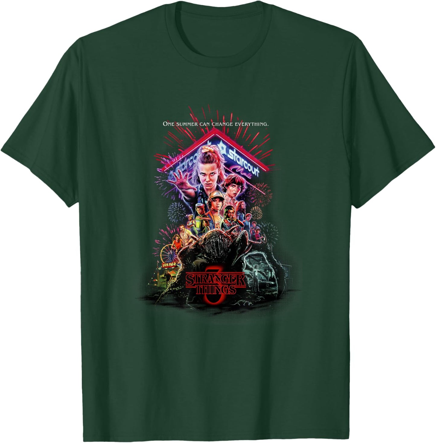 Stranger Things 3 Characters At Starcourt Mall Neon Vintage T-Shirt - T-Shirt | Forest