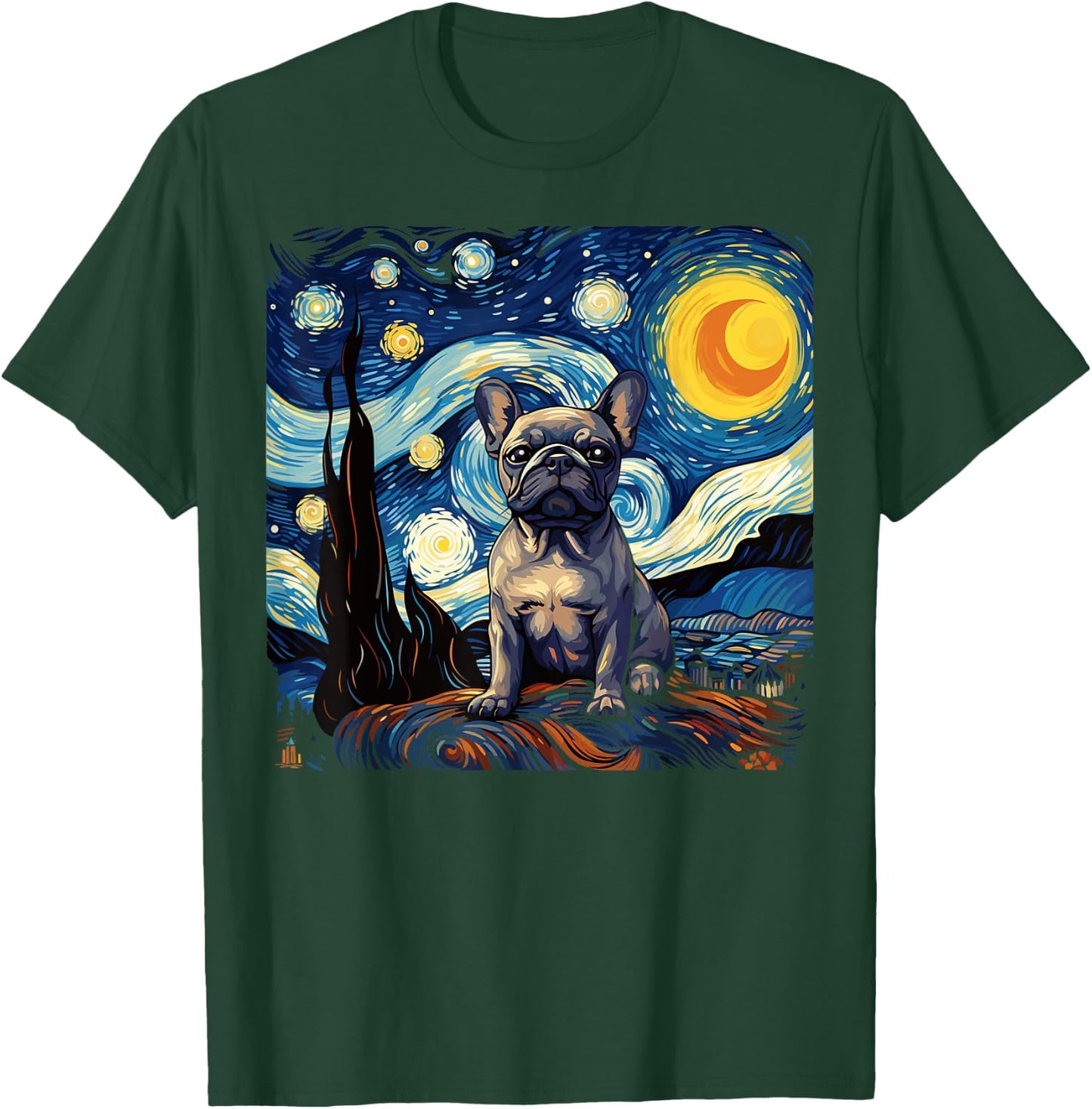 Van Gogh Dog French Bulldog T-Shirt - T-Shirt | Forest