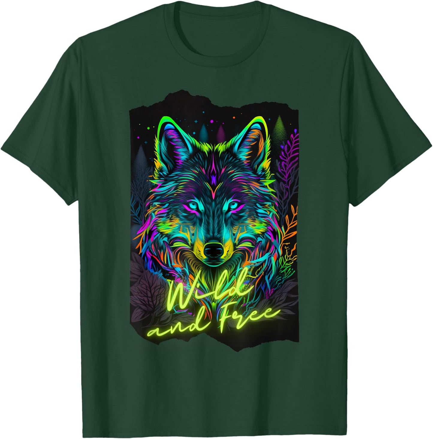 Retro 80s Vaporwave Synthwave Wolf Colorful Black Light Cool T-Shirt - T-Shirt | Forest