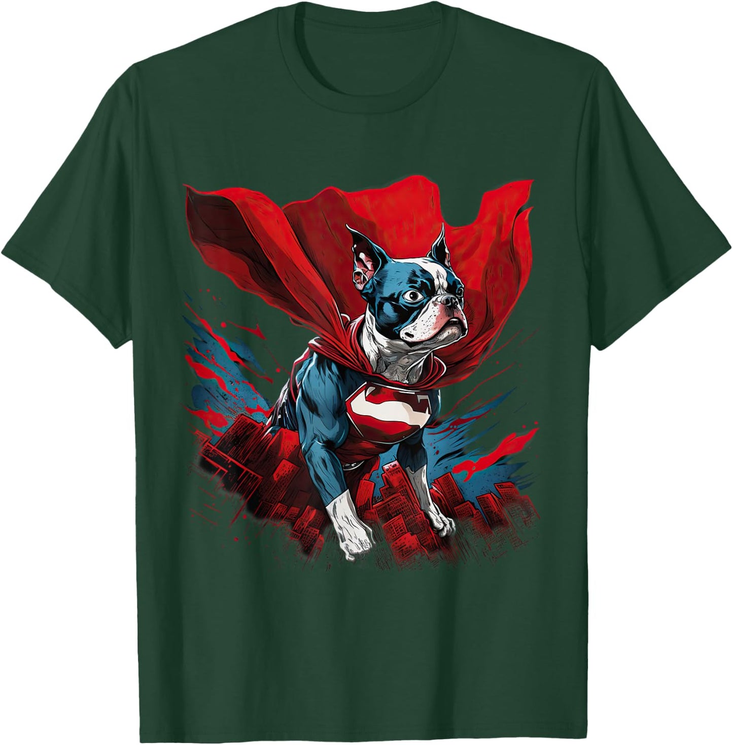 Super Power Superhero Boston Terrier Dog Women Kids T-Shirt - T-Shirt | Forest