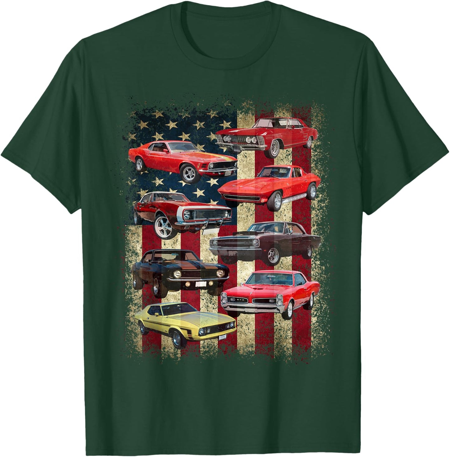 Vintage Classic Muscle Car Retro American Flag Patriotic T-Shirt - T-Shirt | Forest