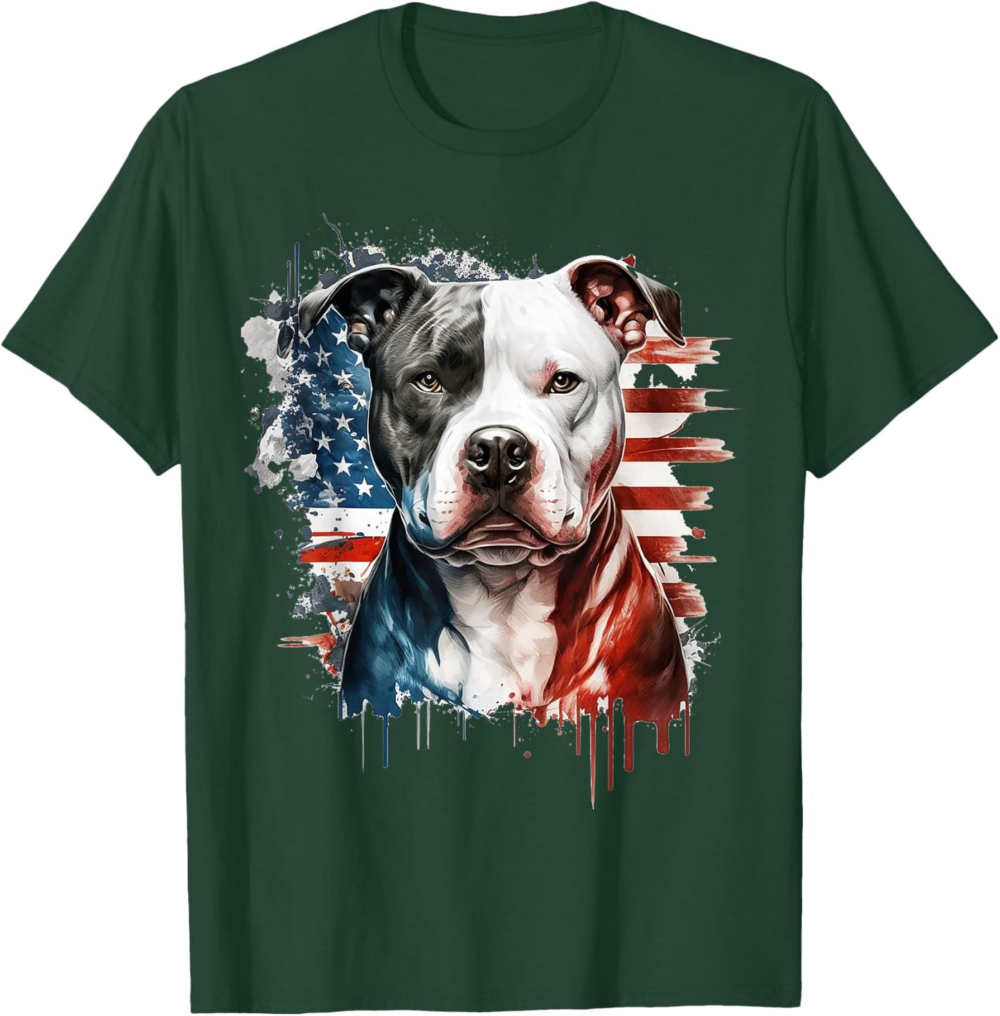 Patriotic Canine A Pitbull with American Flag T-Shirt - T-Shirt | Forest