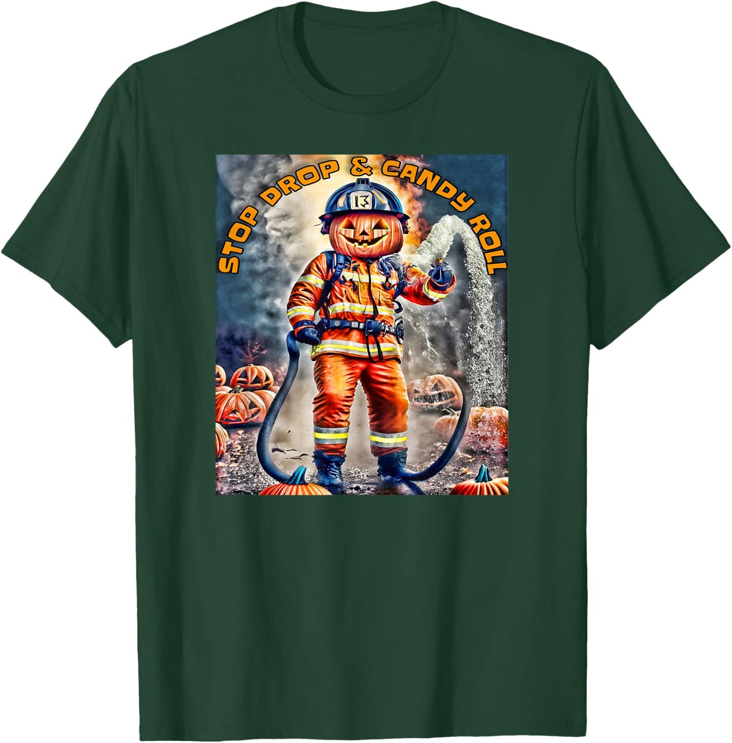 Halloween Pumpkin Firefighter Stop Drop And Roll a Firehouse T-Shirt - T-Shirt | Forest