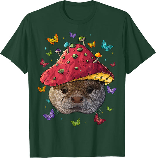Cottagecore Otter Aesthetic Mushroom Cute Goblincore T-Shirt - T-Shirt | Forest