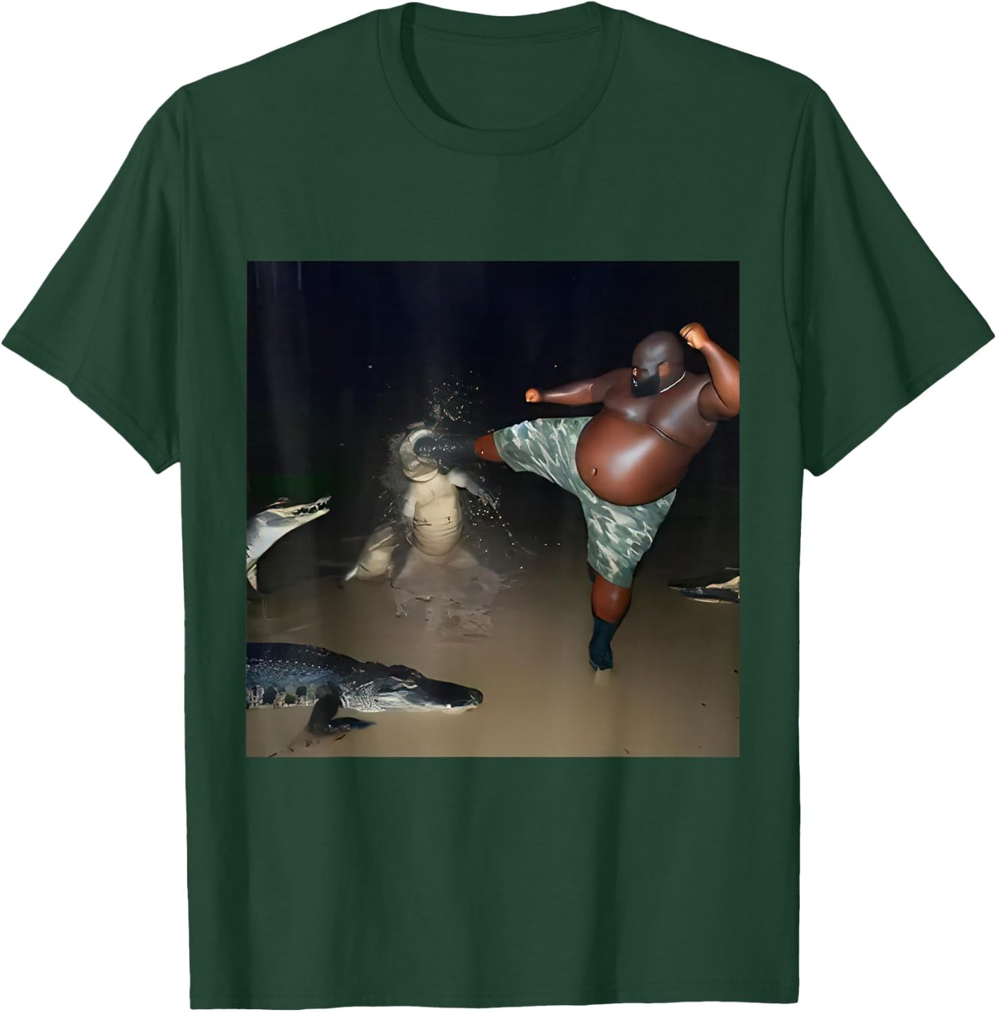 Man Kick Alligator in Swamp Funny Oddly Specific Meme T-Shirt - T-Shirt | Forest