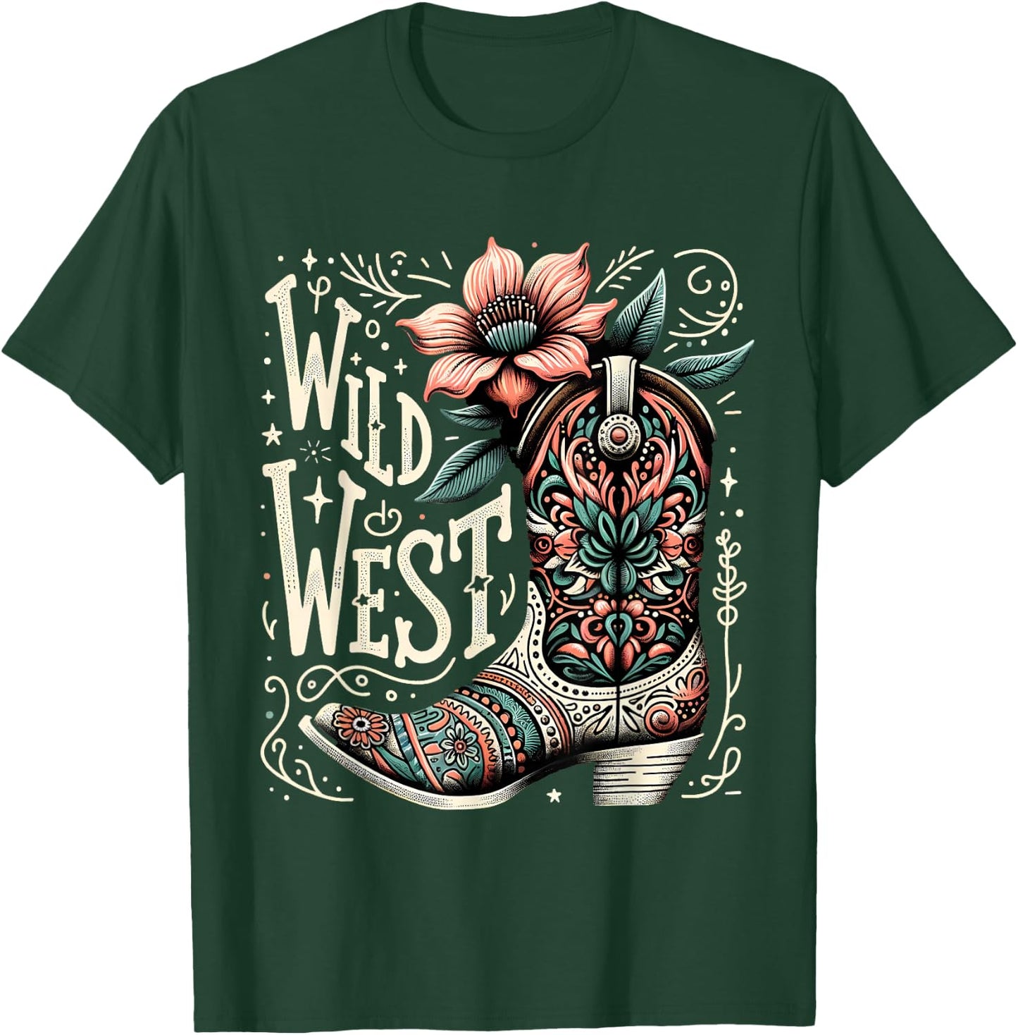 Wild West Country Music Vintage Cowgirl Boot Western Flower T-Shirt - T-Shirt | Forest
