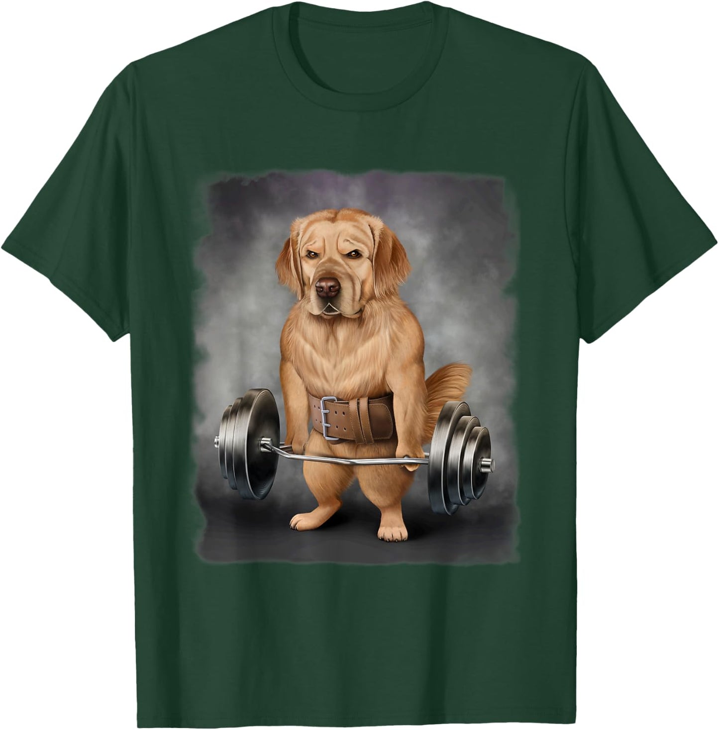 Golden Retriever Dog Muscle Training with Barbell Shrug Bar Women Kids T-Shirt - T-Shirt | Forest