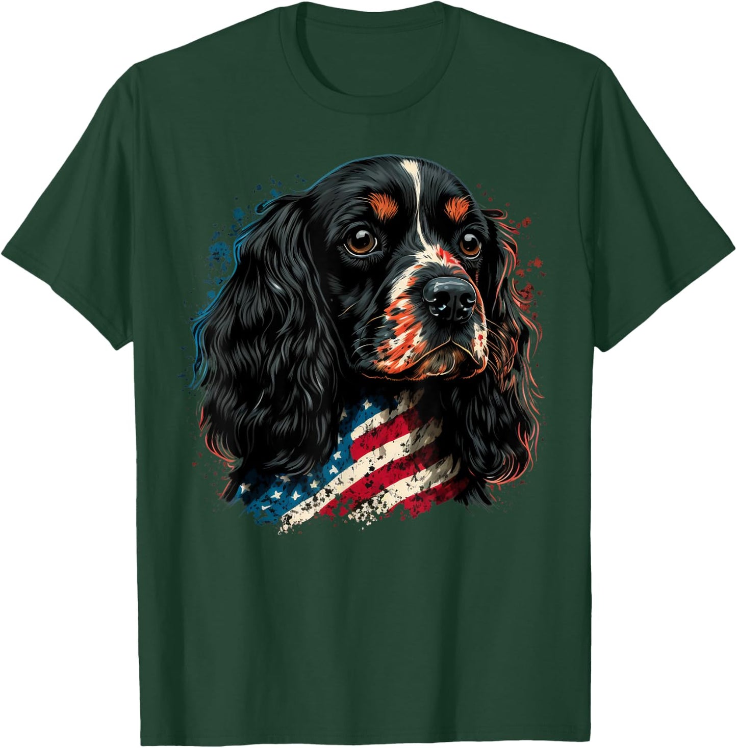 USA 4th Of July Cocker on Patriotic American Cocker Spaniel T-Shirt - T-Shirt | Forest