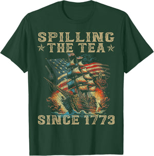 Fun 4th Of July Spilling The Tea Since 1773 American Flag T-Shirt - T-Shirt | Forest